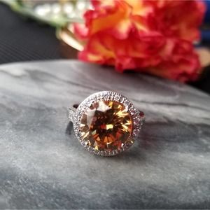 925 Orange Gemstone Accented Ring Size 8.5
